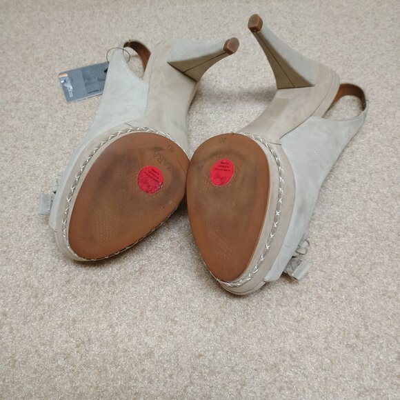 NWT Zara Bows Heel Leather Sandal Pumps Size 9 Peep Toe Sling Back Platform Grey - Picture 9 of 9